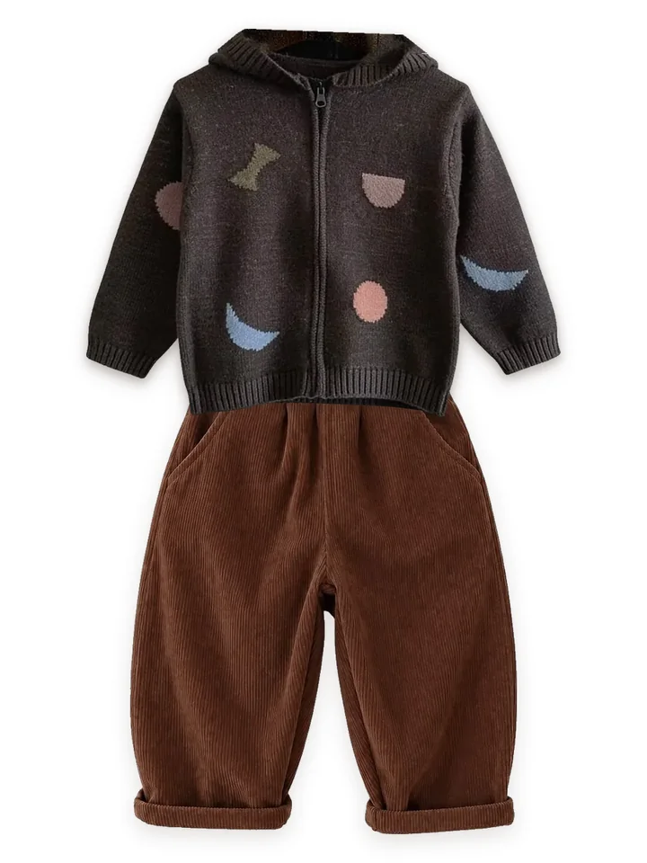 Shapes knit zip hoodie with Corduroy trousers