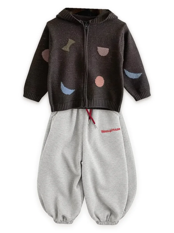 Shapes knit zip hoodie with Fleece-lined balloon joggers, grey