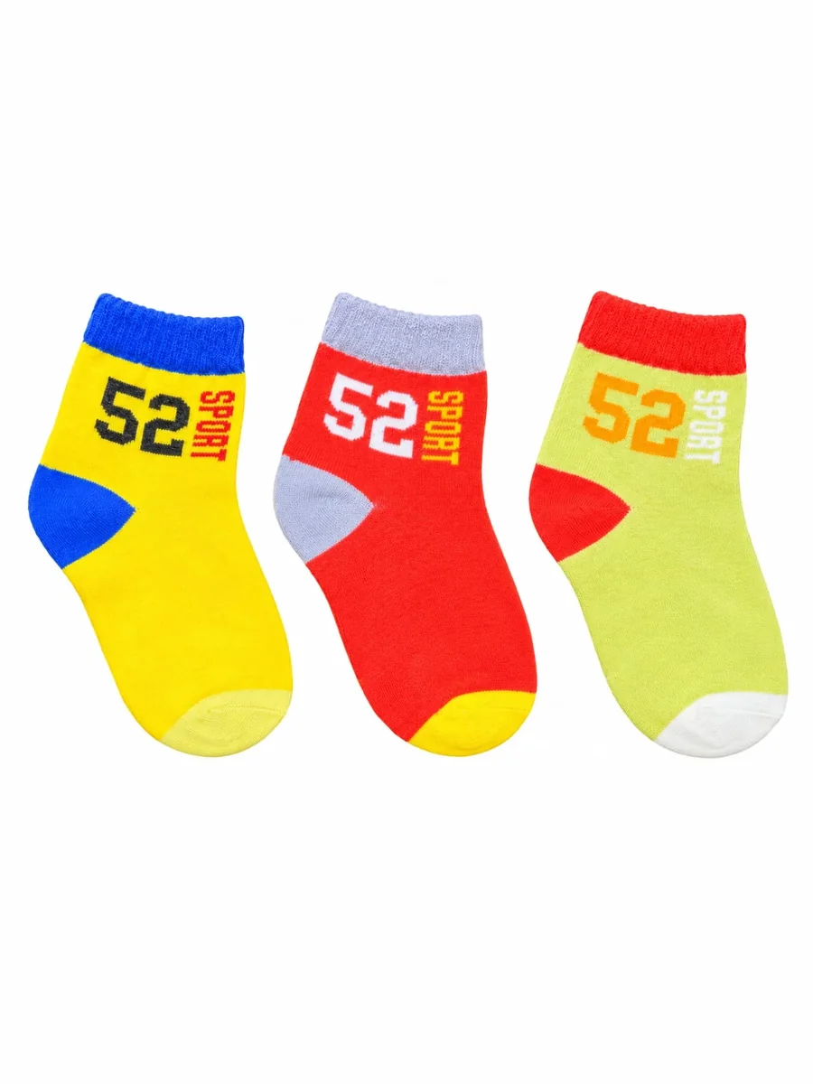 Kinkuu socks, a set of 3 pairs: yellow, red and lime socks with a 52 Sport print